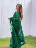 Teeya Creation Green Color Butterfly Net Embroidery Work Saree