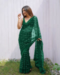 Teeya Creation Green Color Butterfly Net Embroidery Work Saree