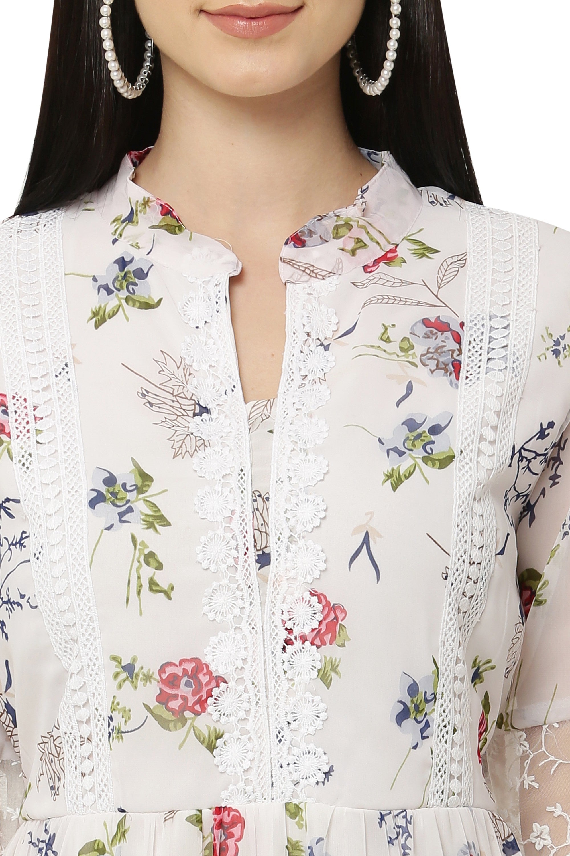 PAVONINE White Color Flower Printed Lace Bottom Dress For Girls & Women - Distacart
