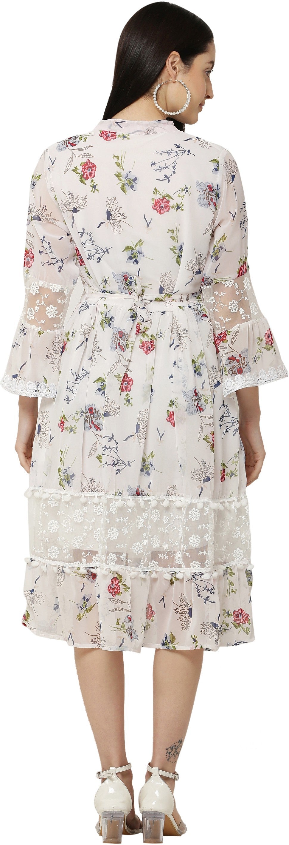 PAVONINE White Color Flower Printed Lace Bottom Dress For Girls & Women - Distacart