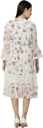 PAVONINE White Color Flower Printed Lace Bottom Dress For Girls & Women - Distacart