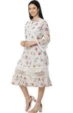 PAVONINE White Color Flower Printed Lace Bottom Dress For Girls & Women - Distacart