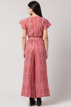 PAVONINE Peach Color Printed Crop Top And Flared Palazzo Set For Girls & Women - Distacart
