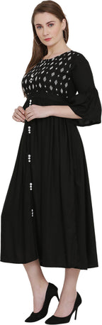 PAVONINE Black Color Embroidery Work With Button Dress For Women - Distacart