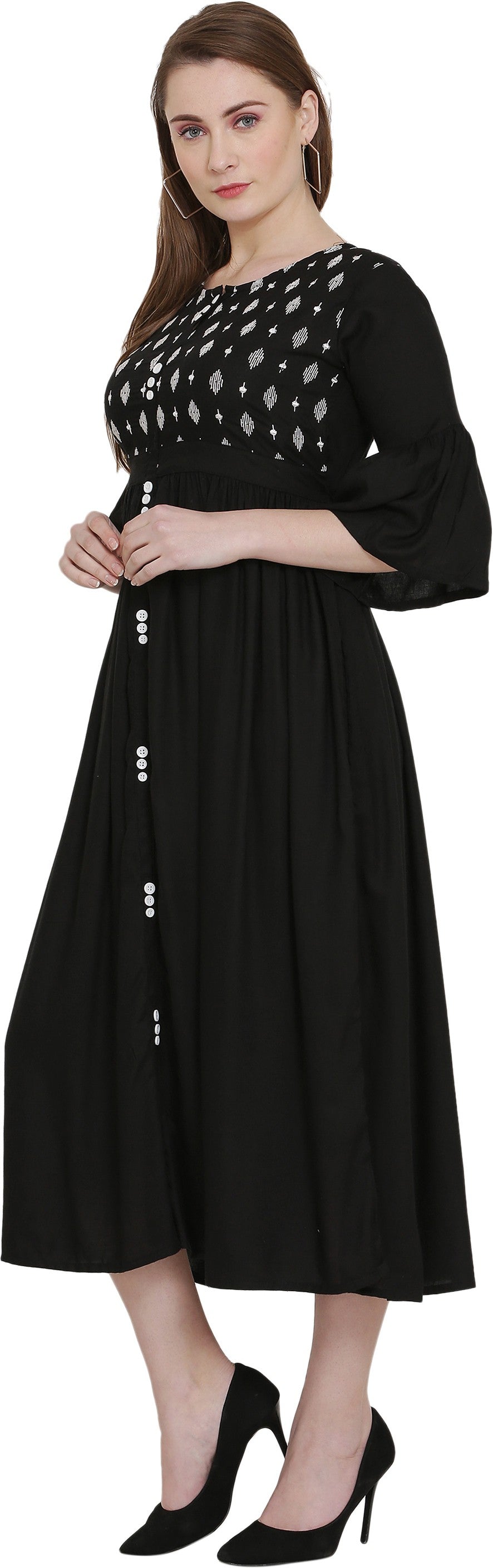 PAVONINE Black Color Embroidery Work With Button Dress For Women - Distacart