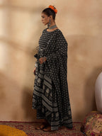 Indo Era Black Printed Straight Kurta Palazzos With Dupatta set