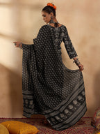 Indo Era Black Printed Straight Kurta Palazzos With Dupatta set