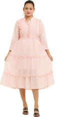 PAVONINE Pum Pum & Lace Inserted Pink Color Dress For Girls & Women - Distacart