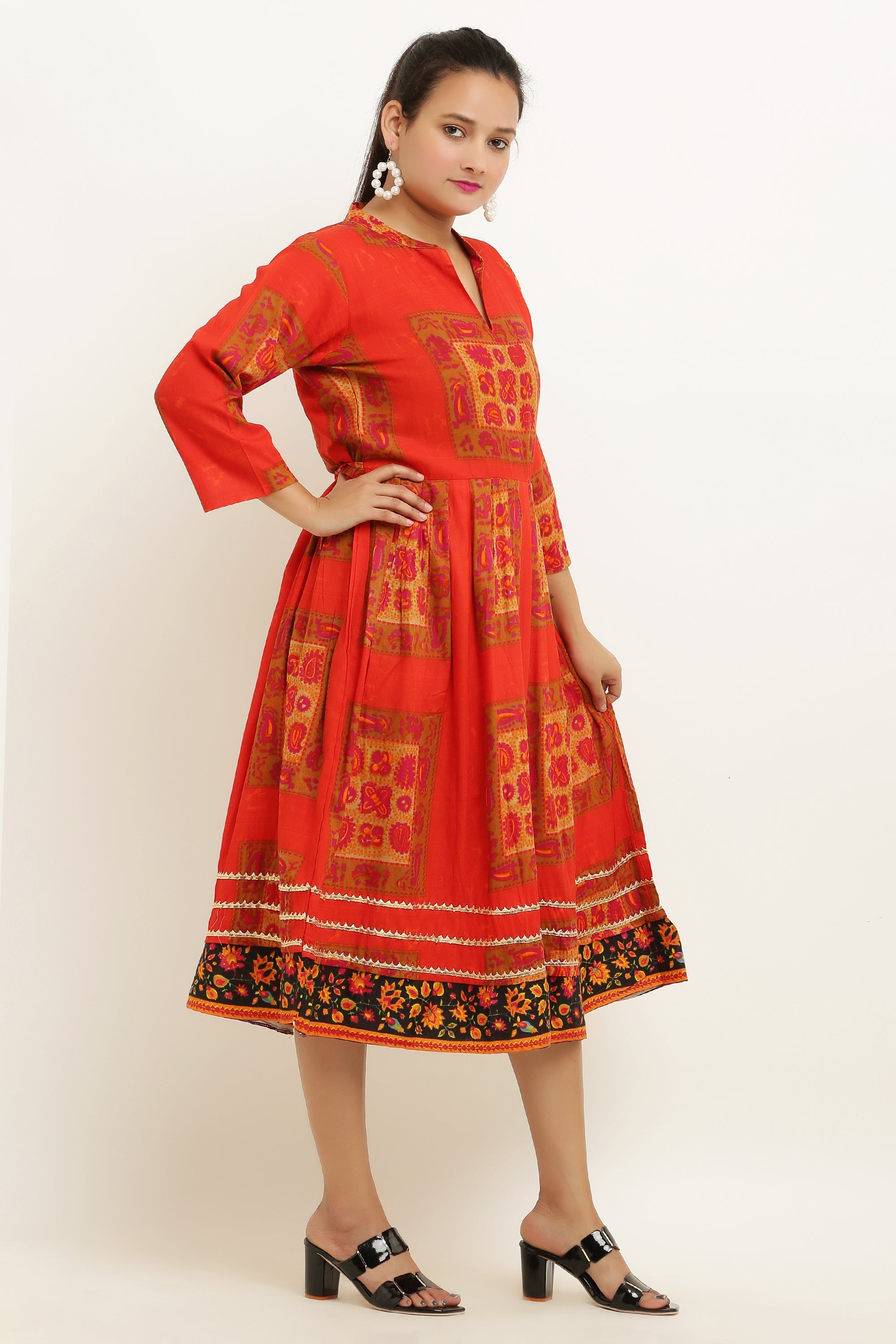 PAVONINE Jaipuri Block Print Red Color Dress For Girls & Women - Distacart