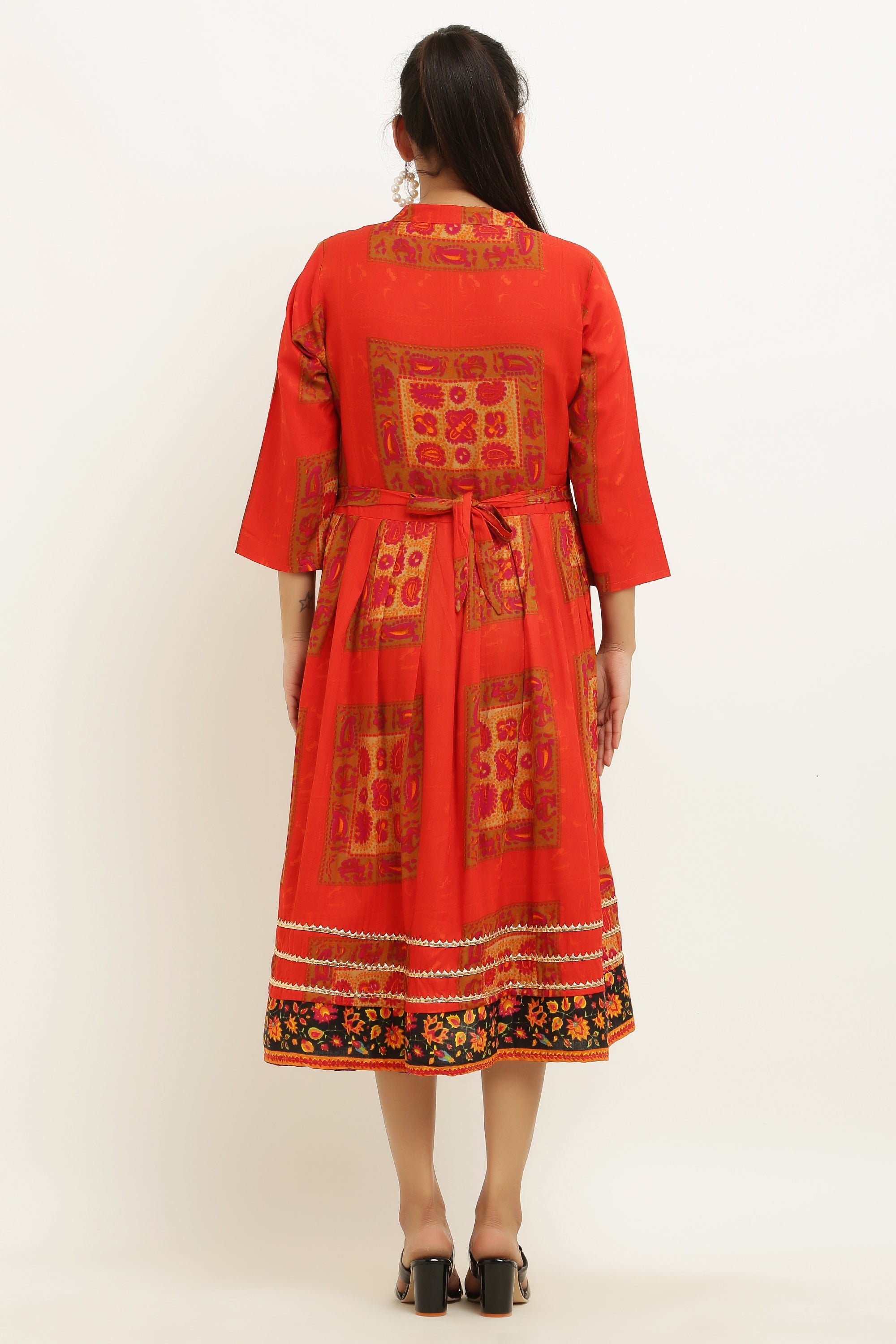 PAVONINE Jaipuri Block Print Red Color Dress For Girls & Women - Distacart