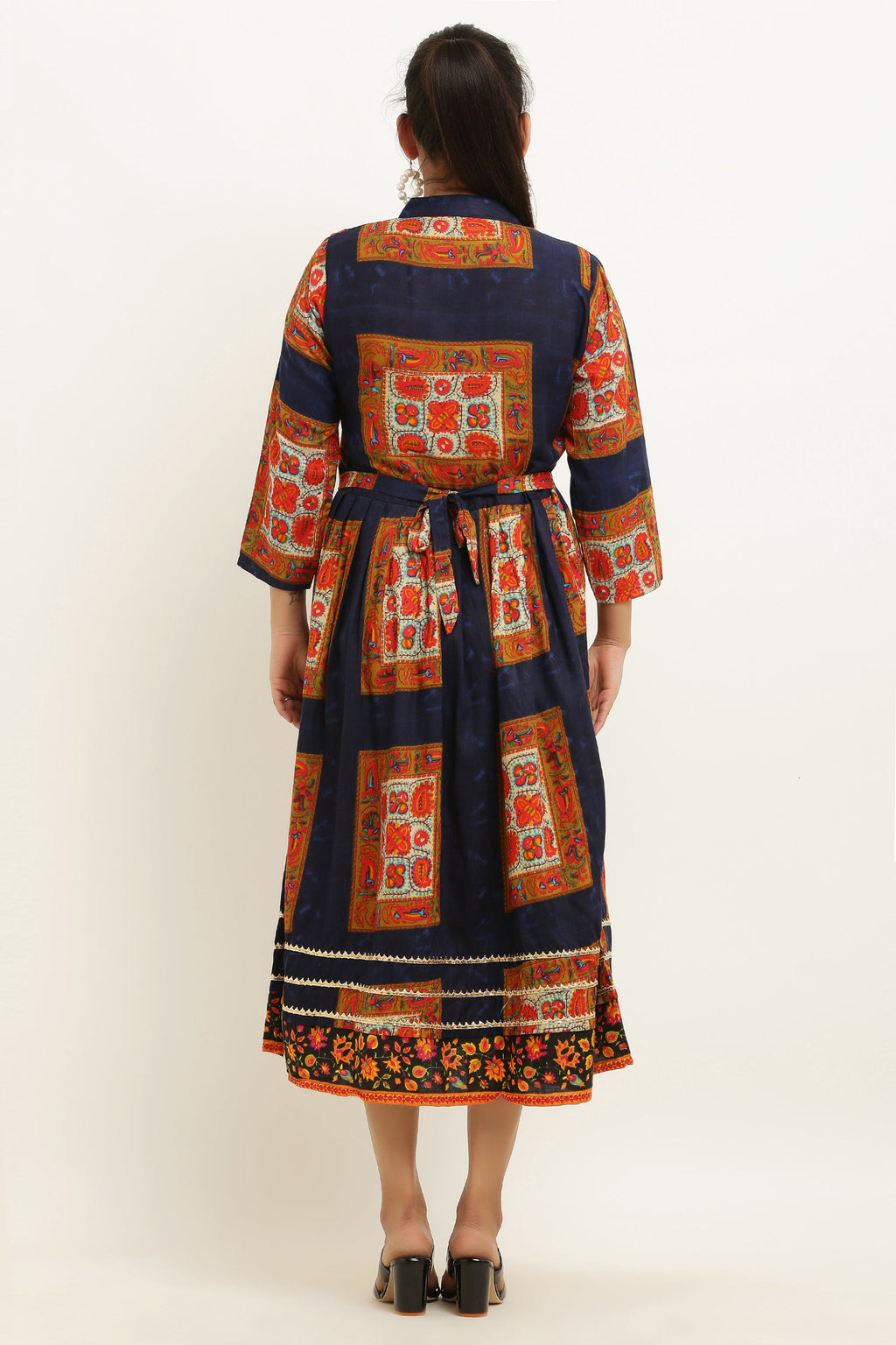 PAVONINE Jaipuri Block Print Navy Blue Color Dress For Girls & Women - Distacart