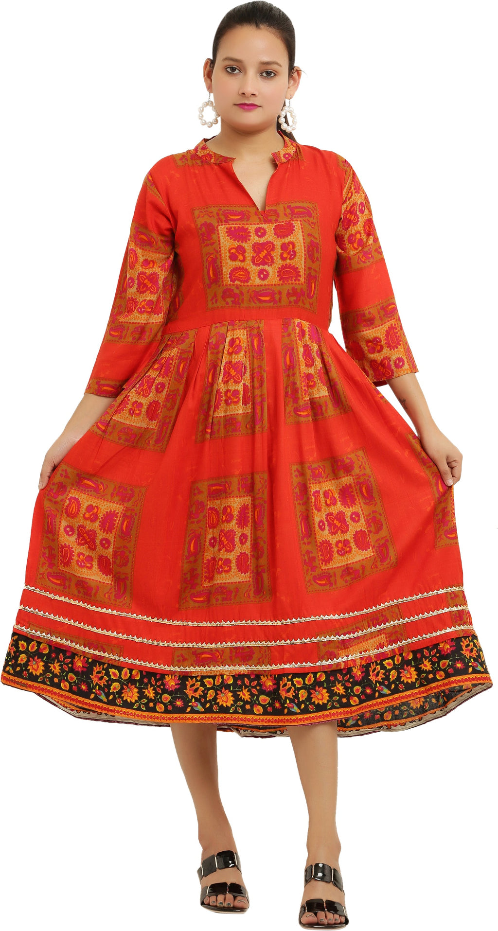 PAVONINE Jaipuri Block Print Red Color Dress For Girls & Women - Distacart