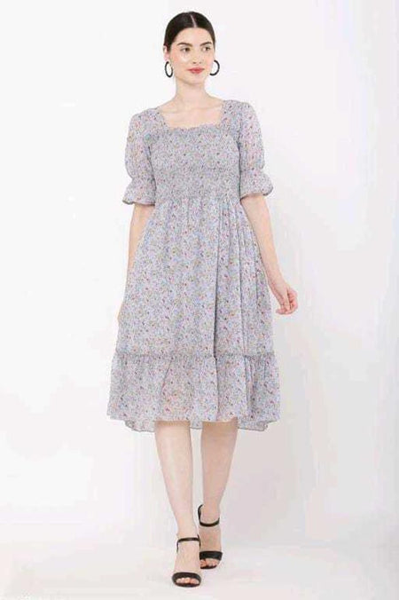 PAVONINE Grey Color Georgette Fabric Body Kansai Midi For Girls