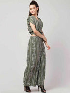 PAVONINE Pista Green Color Printed Crop Top And Flared Palazzo Set For Girls & Women - Distacart