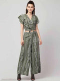 PAVONINE Pista Green Color Printed Crop Top And Flared Palazzo Set For Girls & Women - Distacart