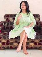 PAVONINE Pista Color Embroidery Kaftan Dress For Women - Distacart