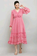 PAVONINE Buta-Design With V-Neck Pink Dress For Girls & Women - Distacart