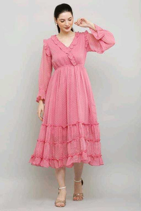 PAVONINE Buta-Design With V-Neck Pink Dress For Girls & Women