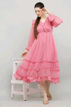 PAVONINE Buta-Design With V-Neck Pink Dress For Girls & Women - Distacart