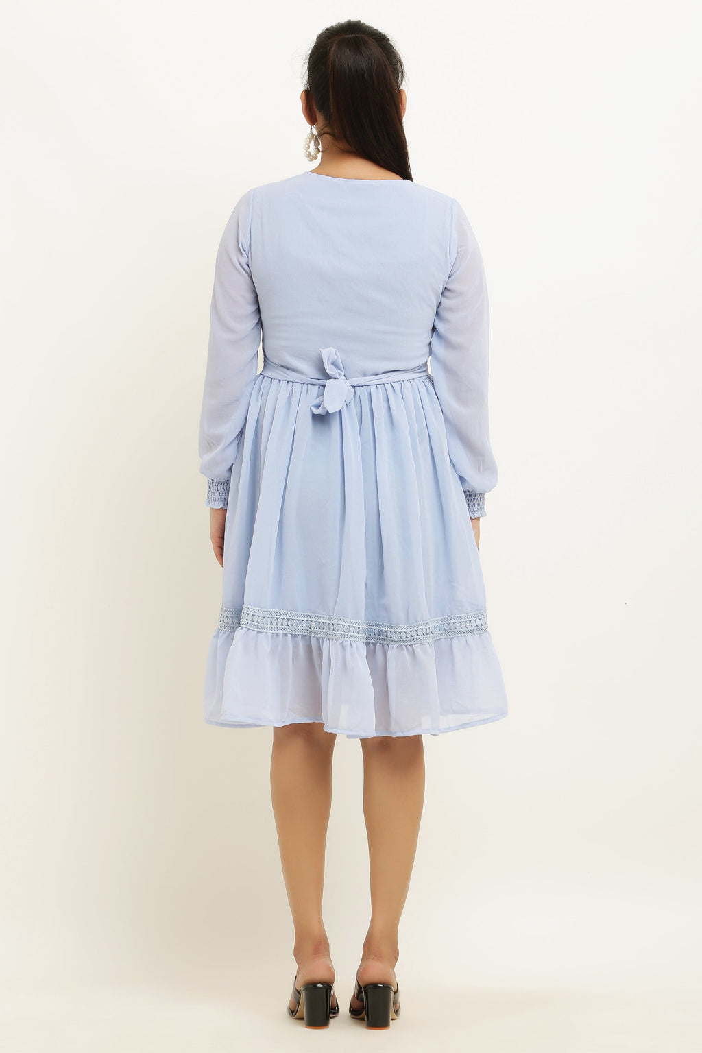 PAVONINE Sky Blue Color Georgette Fabric Lace Inserts Midi For Girls - Distacart
