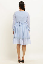 PAVONINE Sky Blue Color Georgette Fabric Lace Inserts Midi For Girls - Distacart