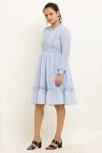 PAVONINE Sky Blue Color Georgette Fabric Lace Inserts Midi For Girls - Distacart