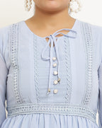 PAVONINE Sky Blue Color Georgette Fabric Lace Inserts Midi For Girls - Distacart