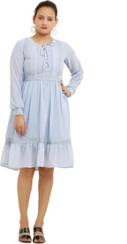 PAVONINE Sky Blue Color Georgette Fabric Lace Inserts Midi For Girls - Distacart