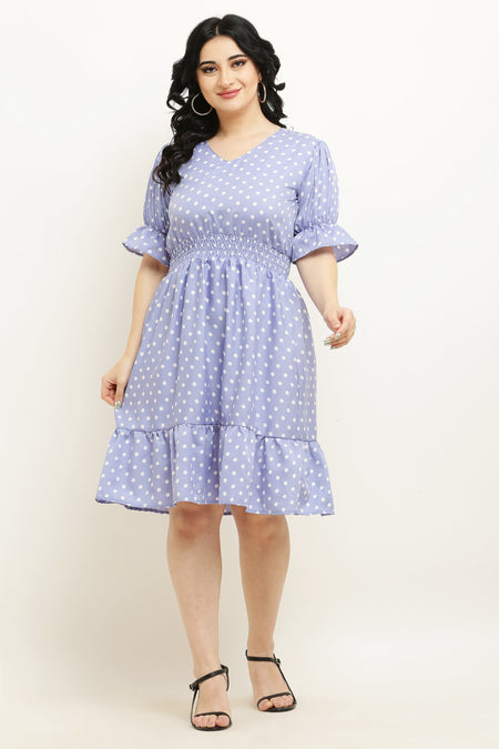PAVONINE Micro Dots Waist Kansai Crepe Fabric Lavendar Midi For Girls