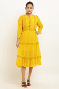 PAVONINE Pum Pum & Lace Inserted Mustard Color Dress For Girls & Women - Distacart