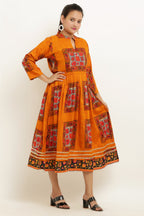 PAVONINE Jaipuri Block Print Mustard Color Dress For Girls & Women - Distacart