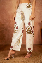 Joban Fashion Off White Red Floral Hand Block Printed Cotton Kurta Pant Set - Distacart