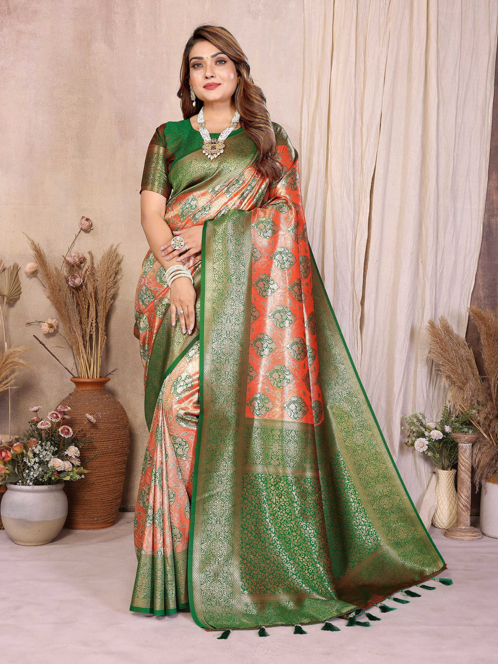 Aastha Fashion Red Banarasi Tissue Silk Weaving Saree - Distacart