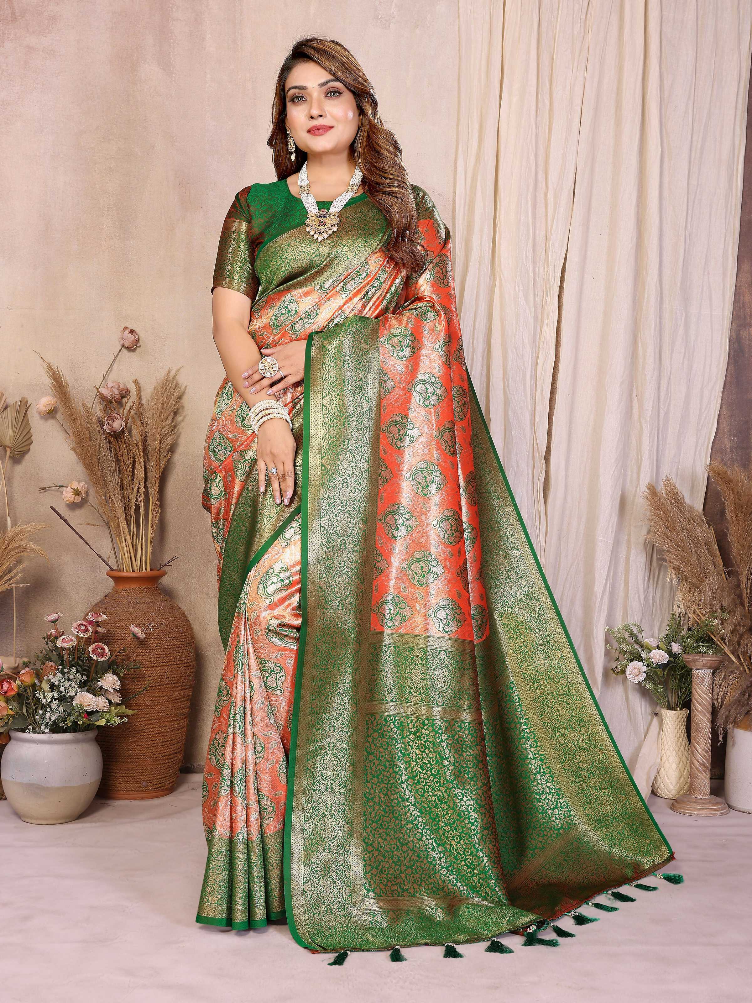 Aastha Fashion Red Banarasi Tissue Silk Weaving Saree - Distacart
