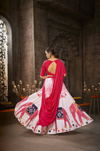 White Rayon Thread Embroidered Navratri Lehenga Choli with Dupatta - Raas
