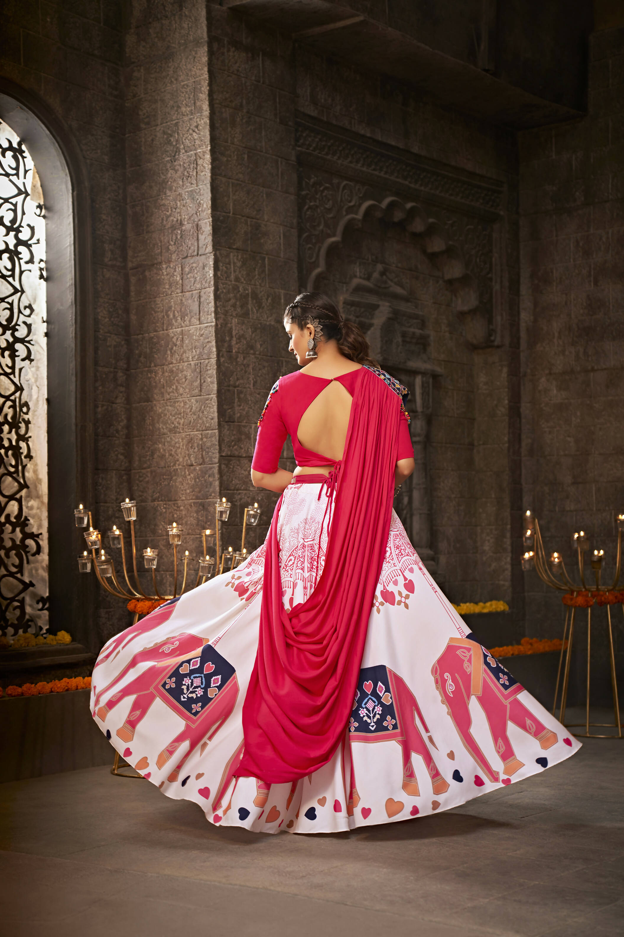 White Rayon Thread Embroidered Navratri Lehenga Choli with Dupatta - Raas