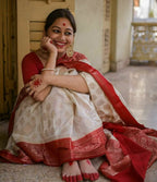 DEIANA'S Beautiful Designer Golden zari Soft Lichi Silk Saree - White
