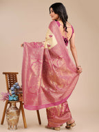 Shree Shyam Fashion Banarasi Silk Cream & Magenta Saree - Distacart