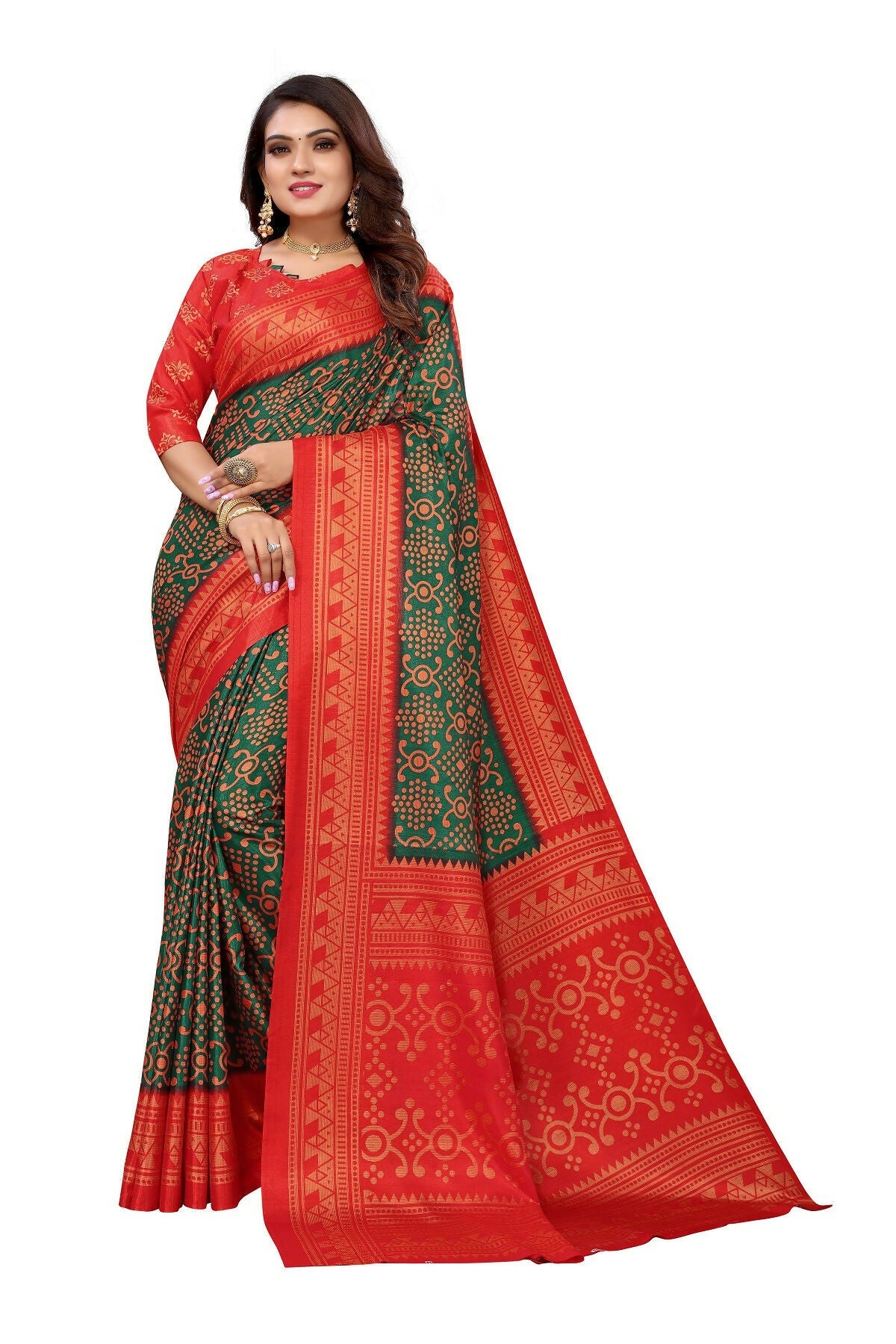 Vamika Green Printed Art Silk Saree