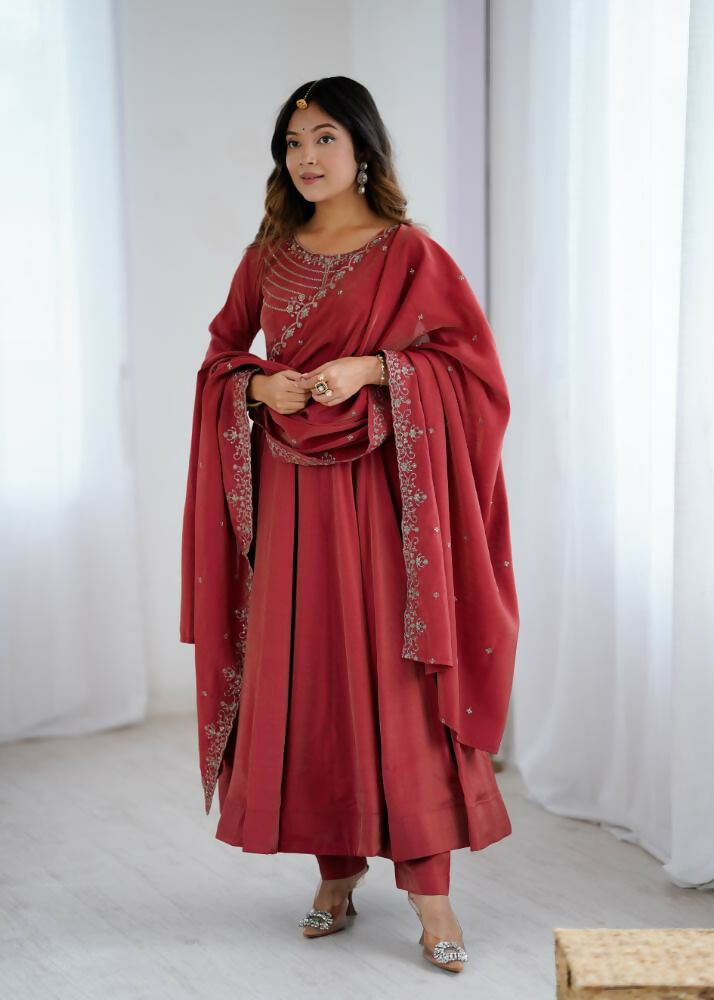 Lehenga Mart Designer Anarkali Suit With Kurta, Pant, Dupatta For Women-Maroon - Distacart