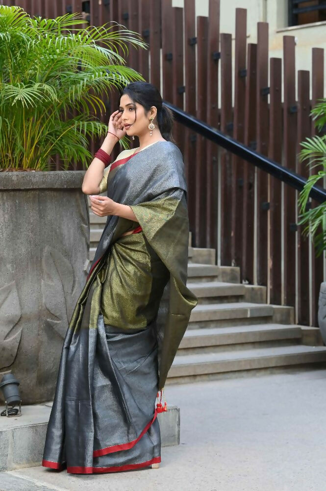 Beatitude Grey Tissue Silk Saree