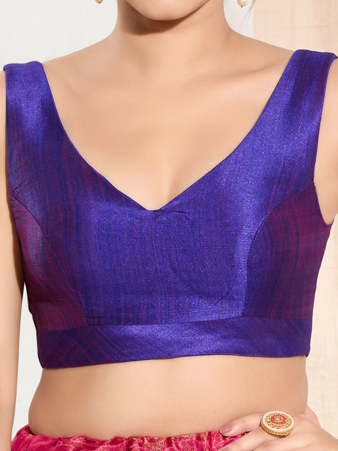 Joban Fashion Brinjal Mulberry Silk Padded Blouse With Round Neck Sleeveless - Distacart