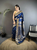 Joban Fashion Navy Blue Paisley Soft Silk Banarasi Saree - Distacart