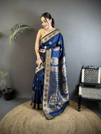 Joban Fashion Navy Blue Paisley Soft Silk Banarasi Saree - Distacart