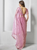 Pink Burburry silk Designer Embroidery Work Saree - Shezlin