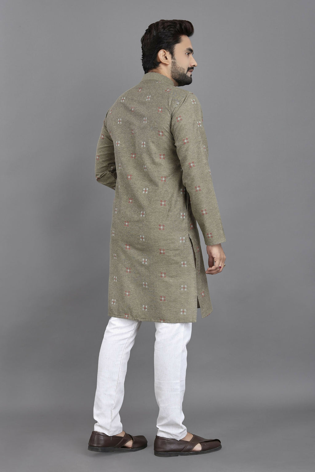 Anaita Grey Weaving Linen Cotton Straight Kurta