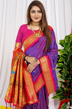 Jyoti Fashion Women's Purple Paithani Silk Zari Woven Saree with Blouse