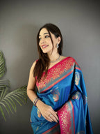 Joban Fashion Royal Blue Banarasi Soft Silk Peacock Butta Work Saree - Distacart