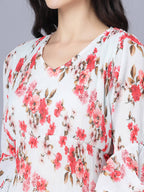 Myshka Georgette Printed 3/4 Sleeve V Neck Women Tunic - Distacart