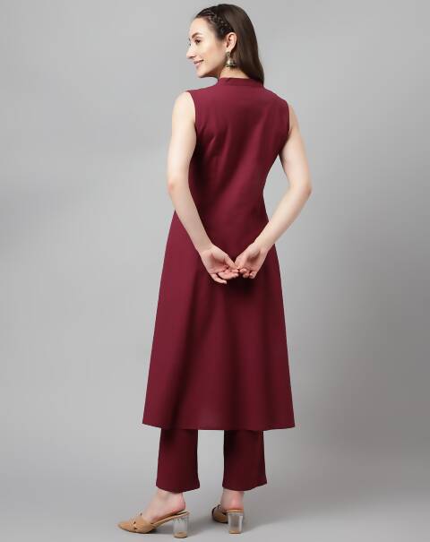 FIORRA Women's Maroon Rayon Silk A-Line Kurta Set